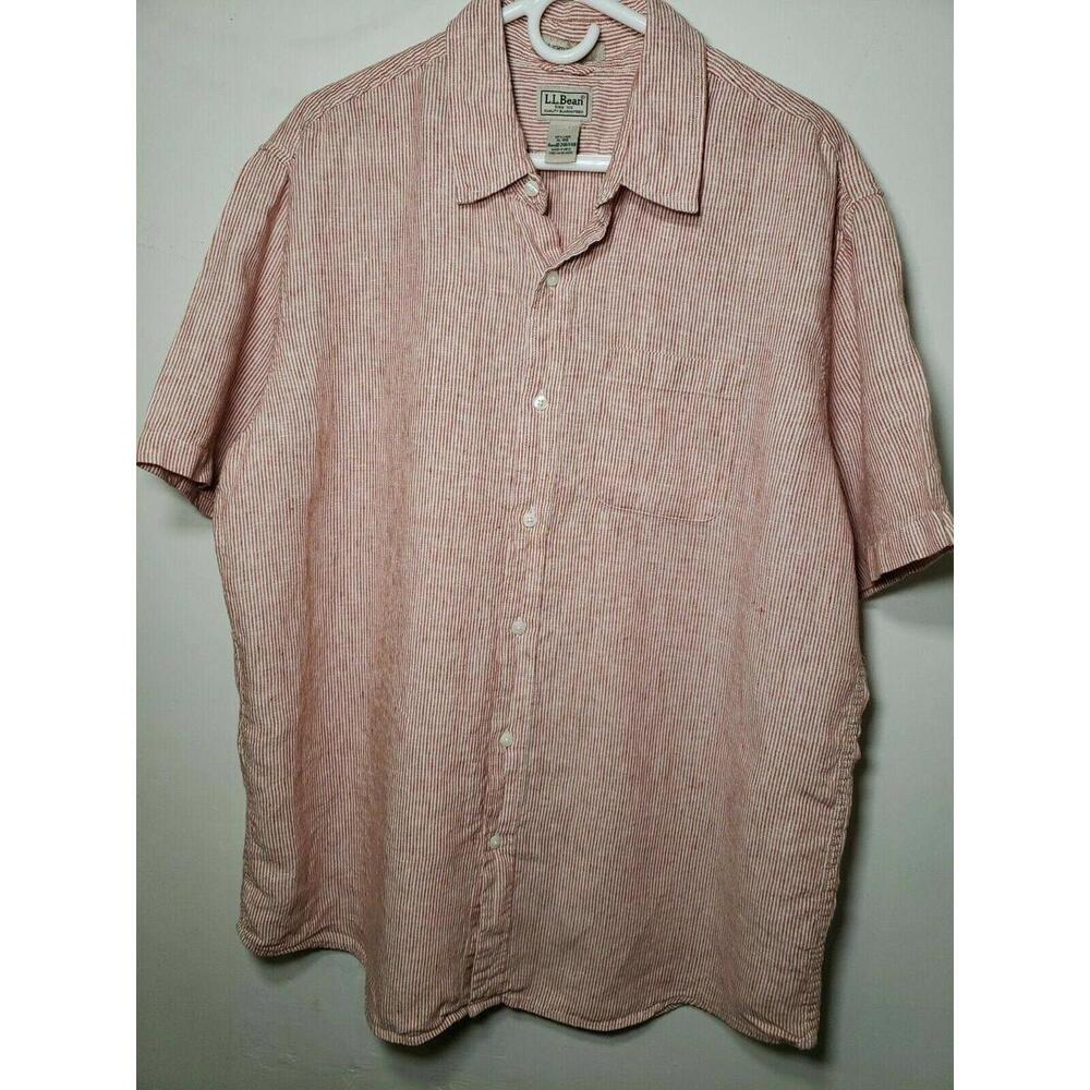 LL Bean Mens XL Tall S/S Button Up Shirt Pure Linen Slightly Fitted